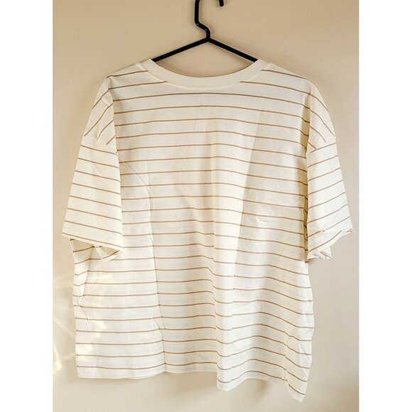 Time and Tru womens Striped XXXL T-Shirt With Pocket Cotton Blend Beige & White - Picture 2 of 7